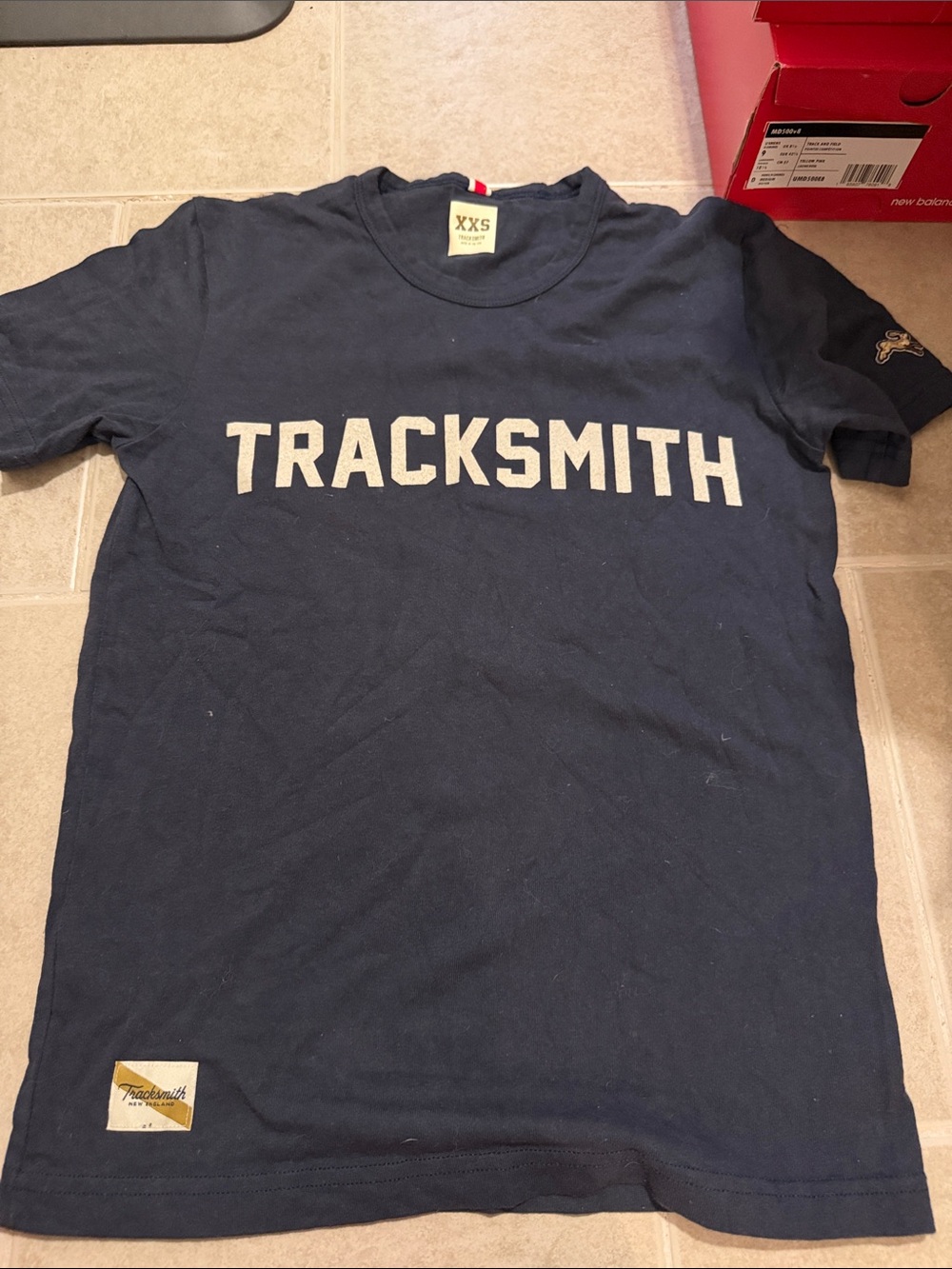Tracksmith Navy Short-Sleeve Logo Tee